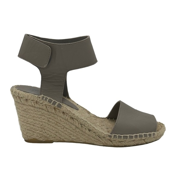 Vince Espadrilles Taupe Leather Wide Ankle Strap Jute Wedge Sandals Size 8 - Picture 1 of 5